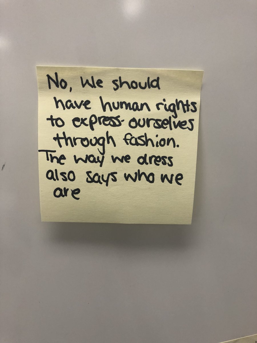 misshacksclass's tweet photo. Did an interactive “tug of war” today. Majority disagree with having a dress code, however both sides raised some valid points. What are your thoughts?? #learningtogether #engagedcitizens https://t.co/DrMHmIZ1xK