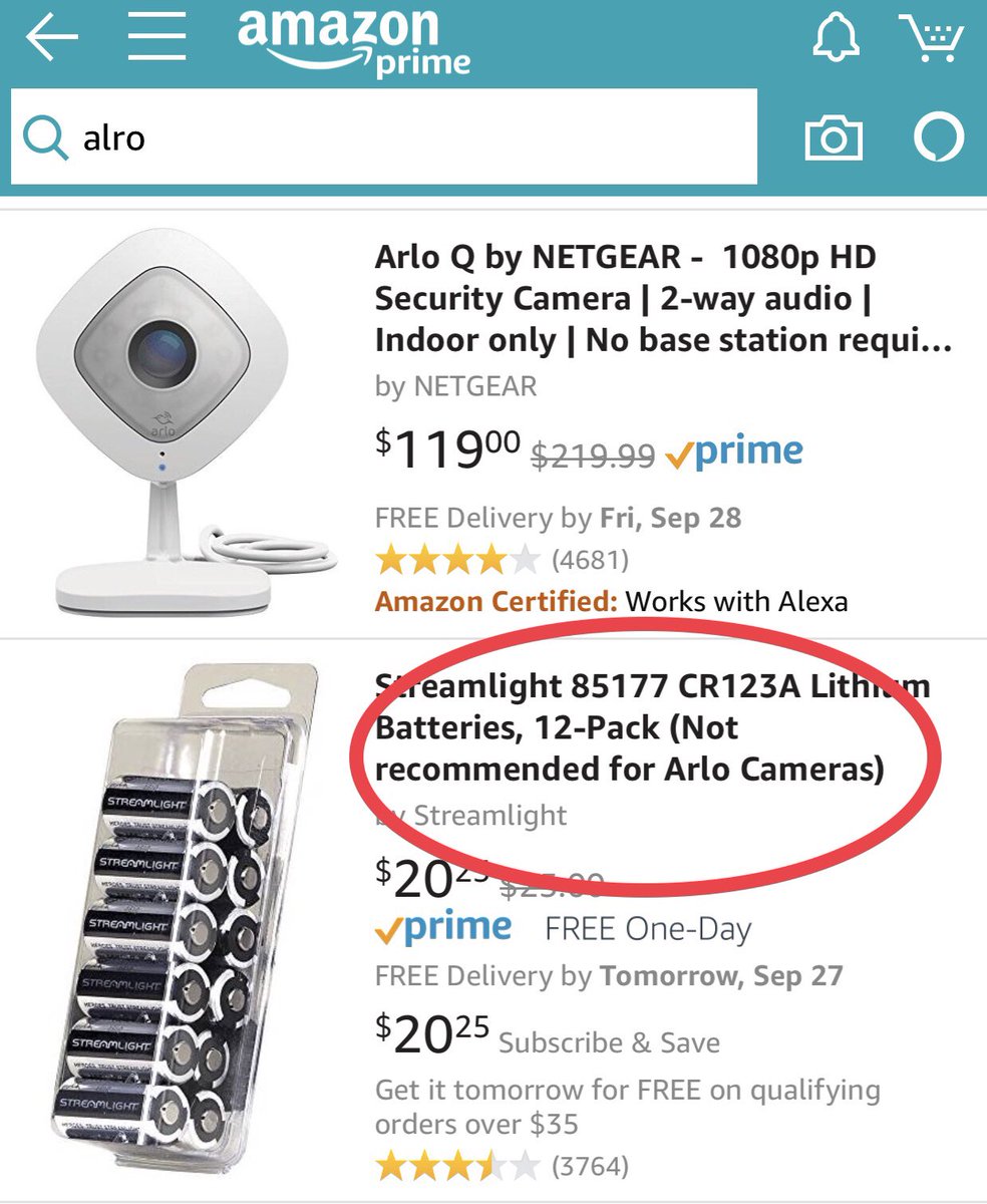 FeedbackGuruCom's tweet photo. Yep! Something NOT recommended for #Arlo camera MUST show up as one of the top results for Arlo! @ArloSmartHome @amazon #ux #searching #keywords #SEO #searching https://t.co/SfihcmnAuC