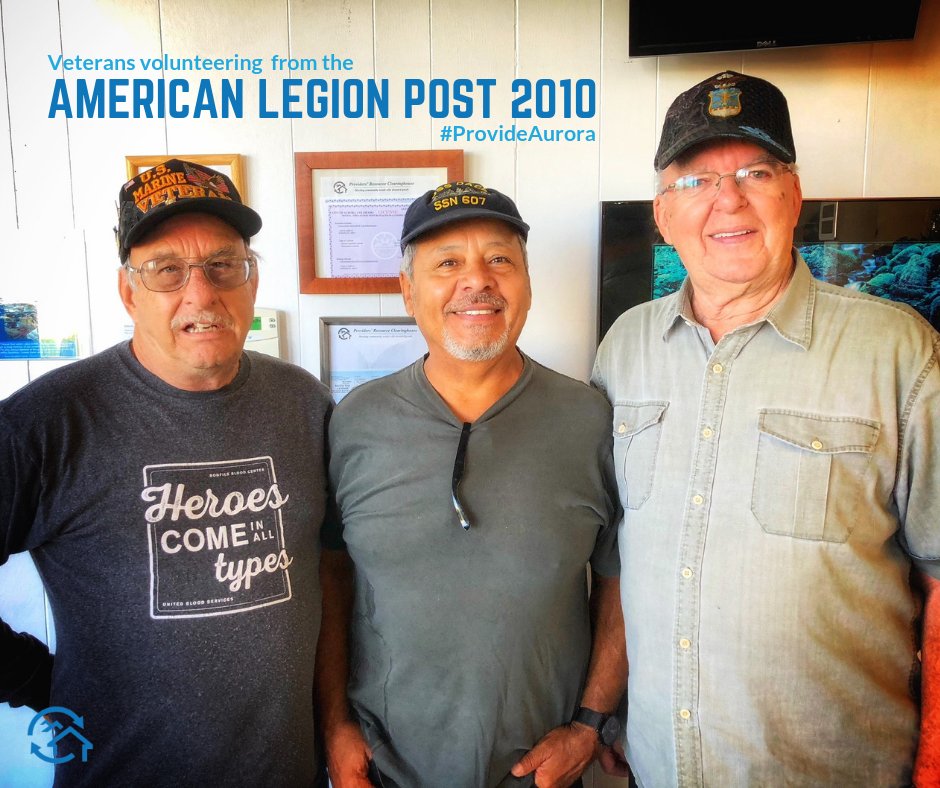 provideaurora's tweet photo. Just a couple of our friends from @AmericanLegion Post 2010 volunteering with us! Stop by over the next several months to thank these folks of service. Who knows, you may just find that next item of furniture you've been looking for... https://t.co/knsgf5ZCAE