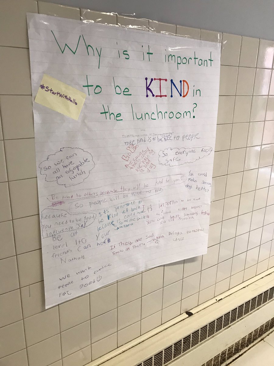 staceylmessier's tweet photo. Conversation starters were a hit in the lunchroom today. It was awesome to hear their own thoughts on how to start a conversation at lunch. #StartWithHello #studentvoice #lunchroomlearning
#HennesseyRising 

@lnreilly https://t.co/eqcYaG3jzv