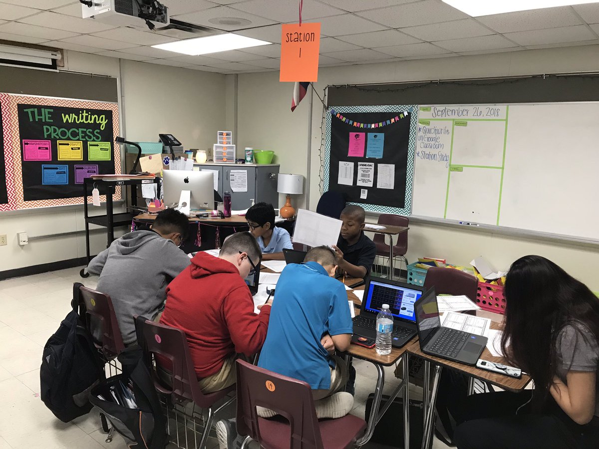ELAwithMsC's tweet photo. My students using technology to review for their test. We used a combination of task cards, @quizizz, @nearpodofficial, and a game of Jeopardy! They are going to ROCK their 6 weeks test tomorrow! ❤️🤘 #misdtech #tmstigerpride #tmstigervillage https://t.co/R3FjZDdXye