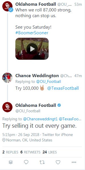 JoeBuettner's tweet photo. OU Football has no regard for human life. https://t.co/h4n4Yv6IuJ