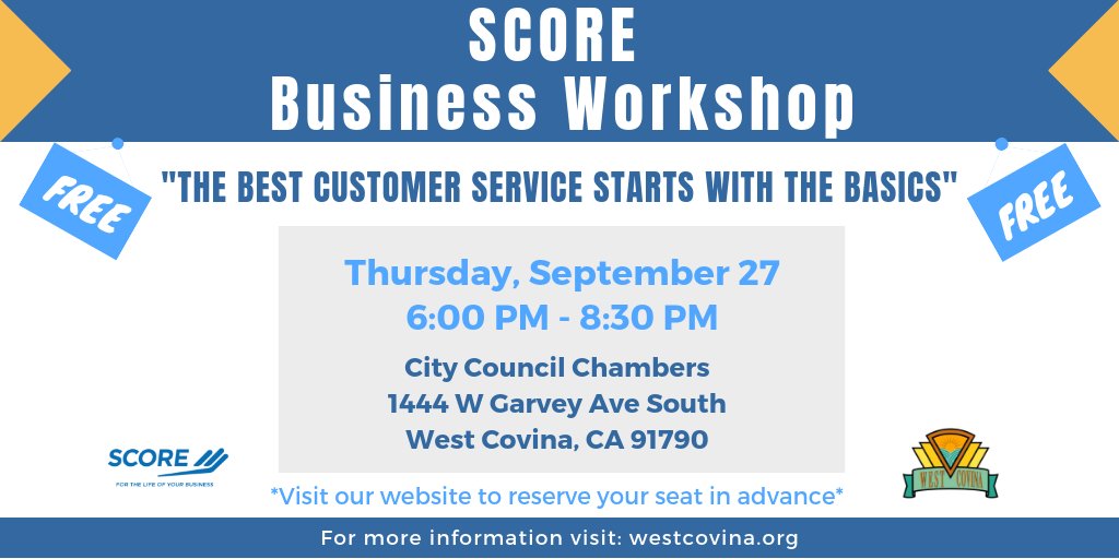 WestCovinaCity's tweet photo. Join us tomorrow evening when @SCOREMentors revisits the "Golden Rule" at their next #SCOREWorkshop! 🔑Learn how applying this simple principle in the hiring + training process can translate to better customer relations. RSVP @ https://t.co/8peTSJ2K2d #SmallBiz #WestCovina 🤑🤑💸 https://t.co/Zy7ezzKL6f