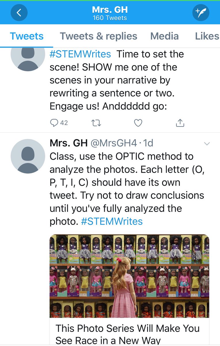 STEMECNCAT's tweet photo. So proud of @MrsGH4 for not only facilitating a #STEMInnovates Twitter Chat PD but for also incorporating Twitter chats in her class!! Follow her hashtag-> #STEMWrites #STEMproud #GCSNC #DigitalBadges #MasterTweeter https://t.co/9ChYwmTkXV