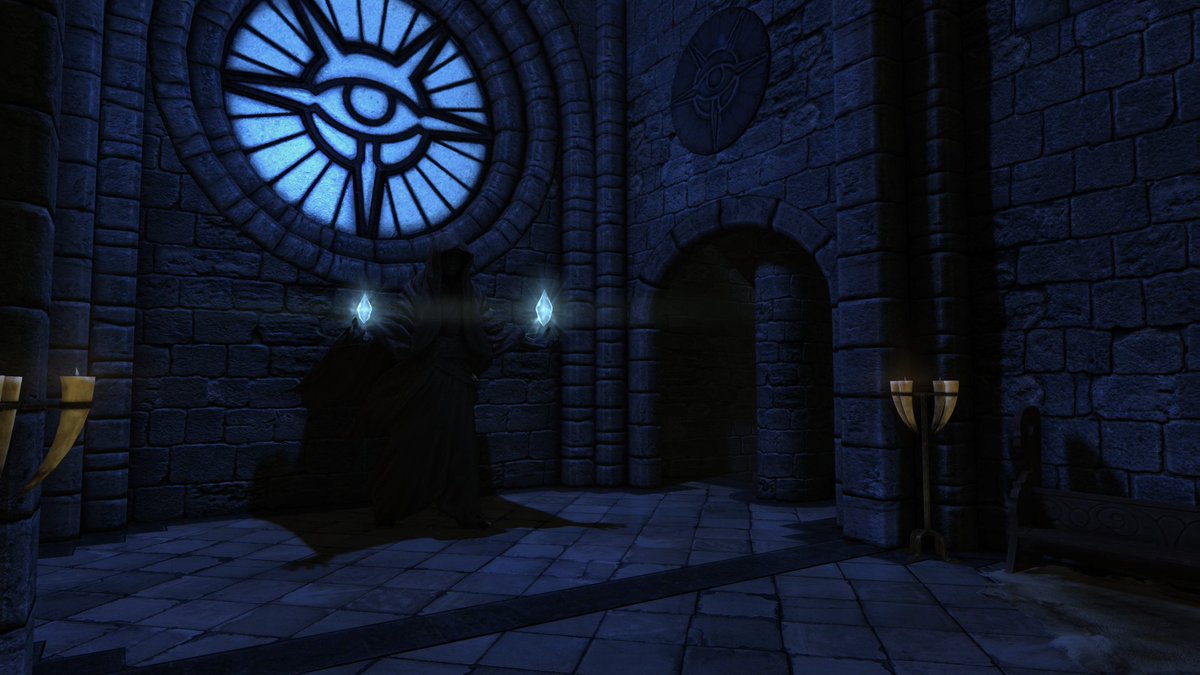 Nool78's tweet photo. Here's the entryway of the house! The magical beams serve to guide the player to move from room to room through their path. Meanwhile, the statue with the ice crystals is meant to direct the player to different tower levels (the right stairway is emphasized with the big crystal). https://t.co/cHXZnKKRzg