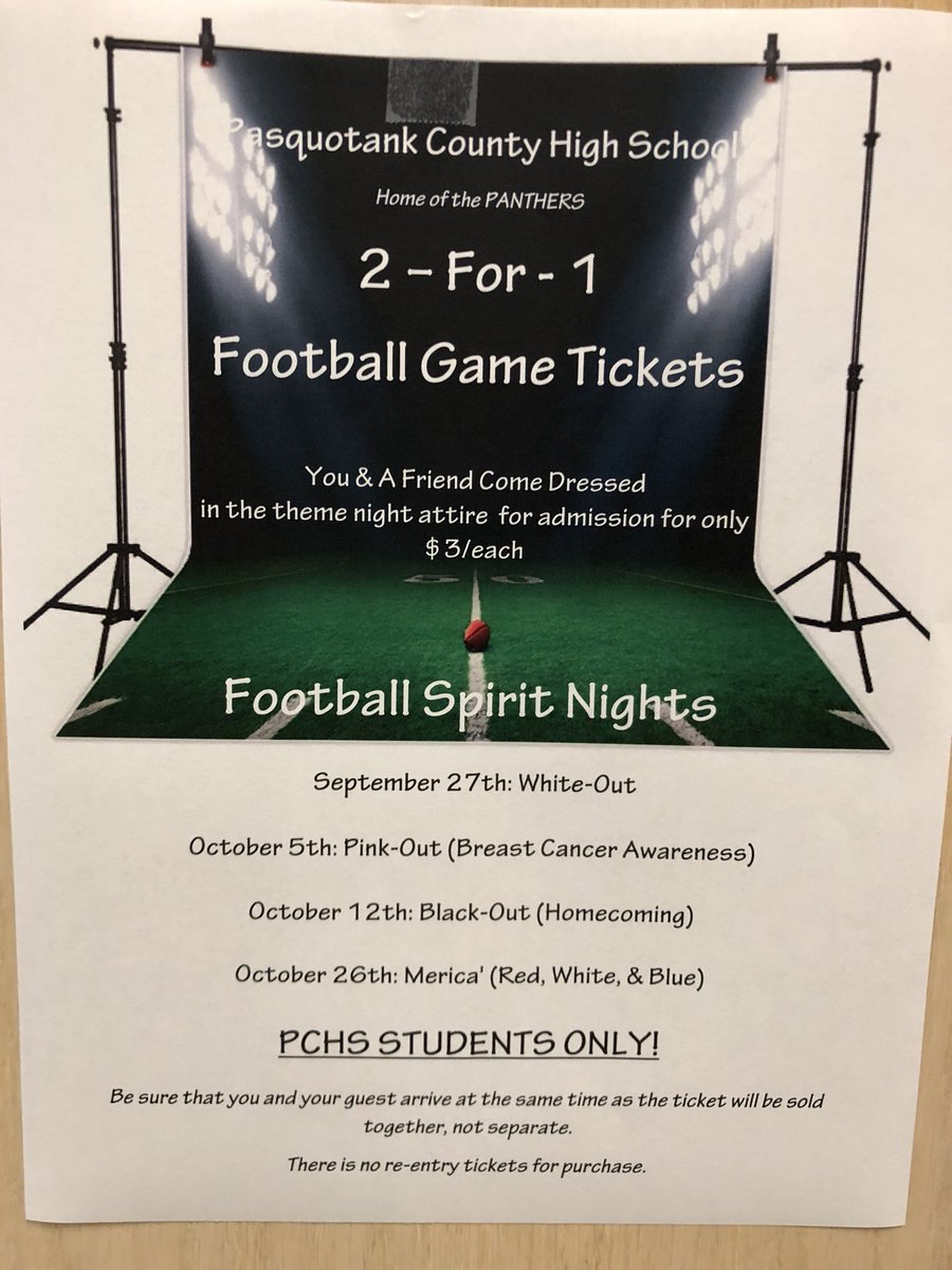 ptanksga's tweet photo. Be sure to come out tomorrow night &amp; support our mighty Panthers against Perquimans Co. kickoff is @ 7:30!  Don’t forget to wear your white attire with your friend and participate in our 2 for 1!! You read that right 2 for 1 just $3 for you and your friend! #pantherpride 💙🐾 https://t.co/Ii9Cdm0Atq