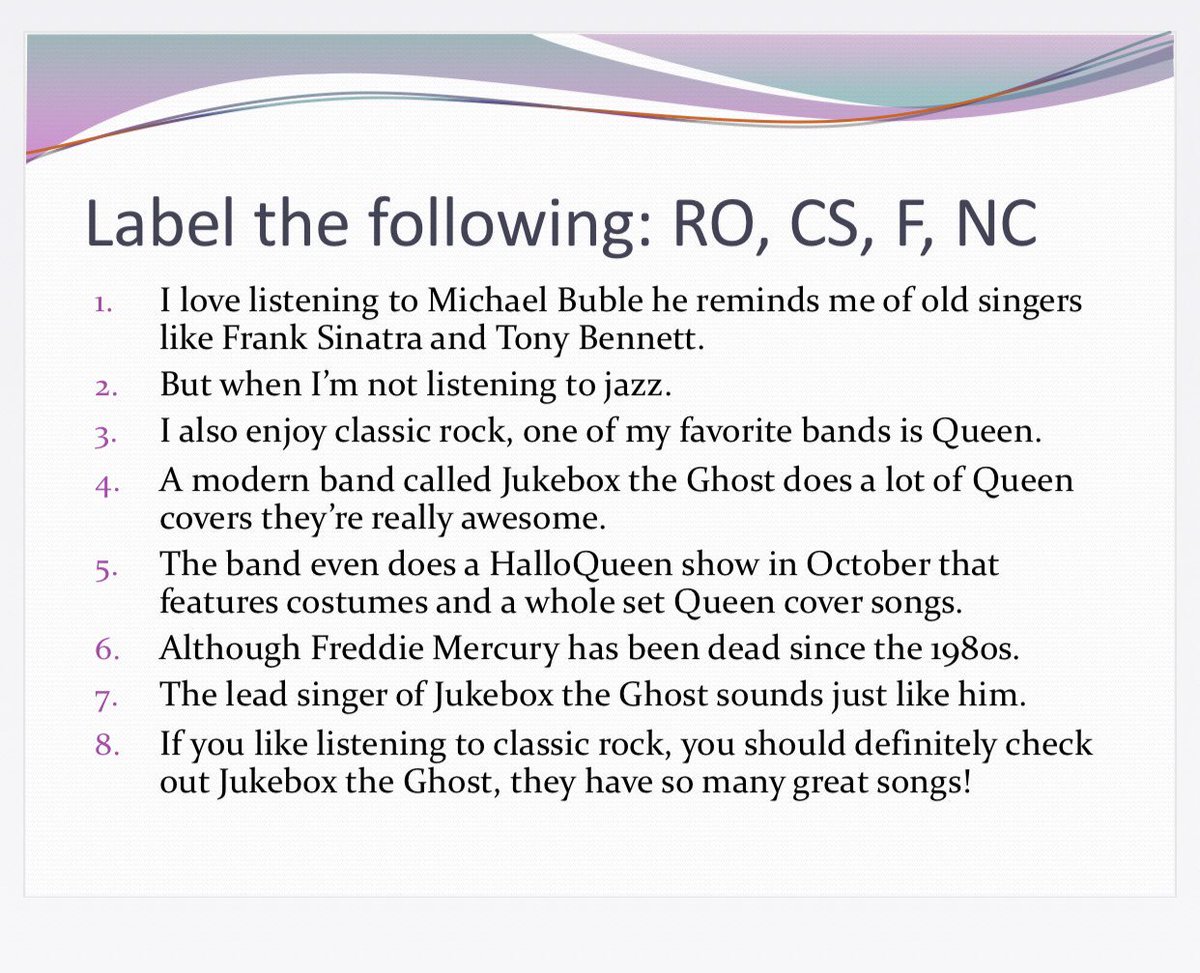 MrsKoehler2009's tweet photo. @JukeboxtheGhost I teach English grammar and made my example sentences about you for class today! #FreePR #runons #commasplices #fragments https://t.co/ZNwdb7nxMy