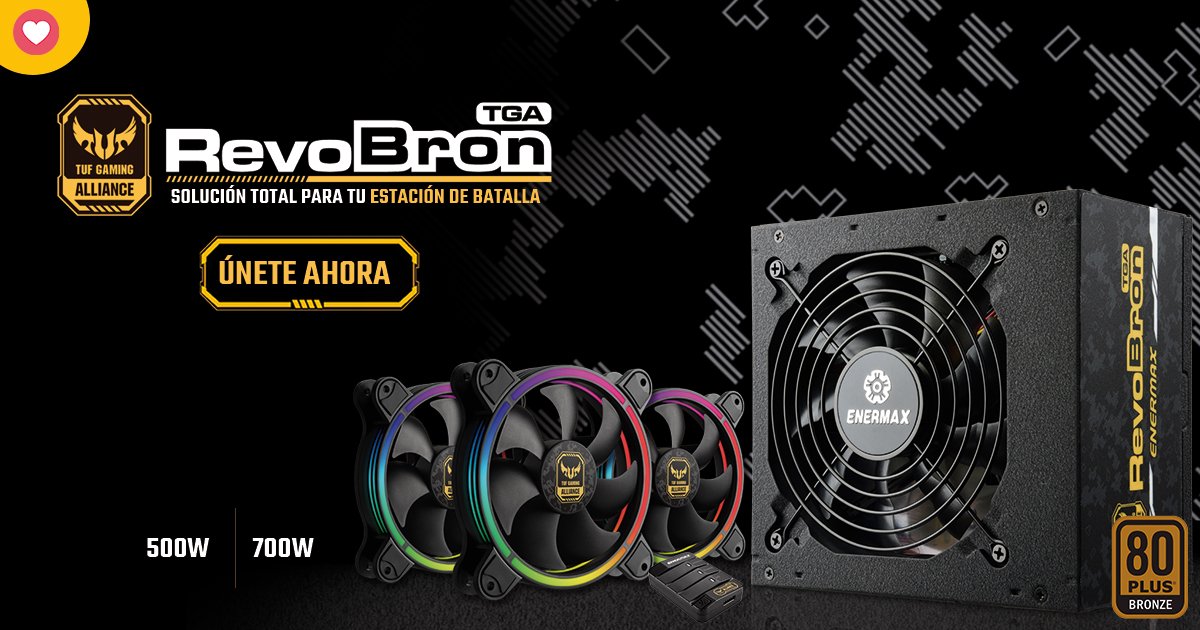 Enermax_MX's tweet photo. 📣| ¡Arma tu estación de batalla #Tuf! 
Ya puedes encontrar RevoBron TGA, la fuente de poder perfecta para tu equipo #ASUS #TUF
Incluye 3 ventiladores RGB y un controlador magnético. https://t.co/sYGbDMSukf