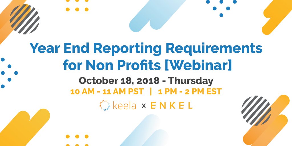 keeladotco's tweet photo. It's almost that time of year again.. We are teaming up with @Enkel_Biz to chat about End of Year Reporting Requirements for #nonprofits! 📈

Join us for free #webinar on Oct 18 to learn more: https://t.co/yLoi3I8Nru https://t.co/BMBSxciIQD