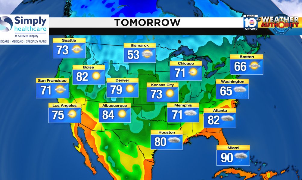 Here is the national forecast for tomorrow Presented by Simply Healthcare https://t.co/tjZ2IlkpIo