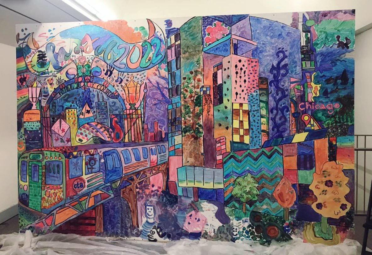 LoganUChicago's tweet photo. The Class of 2022 went to town on our O-Party mural in a lovely way - can't wait to see what they bring to the studios at the Logan in the next 4 years! Image via our Instagram. #MadeAtLogan https://t.co/65jEPQUc6p https://t.co/PQGTtEk5km
