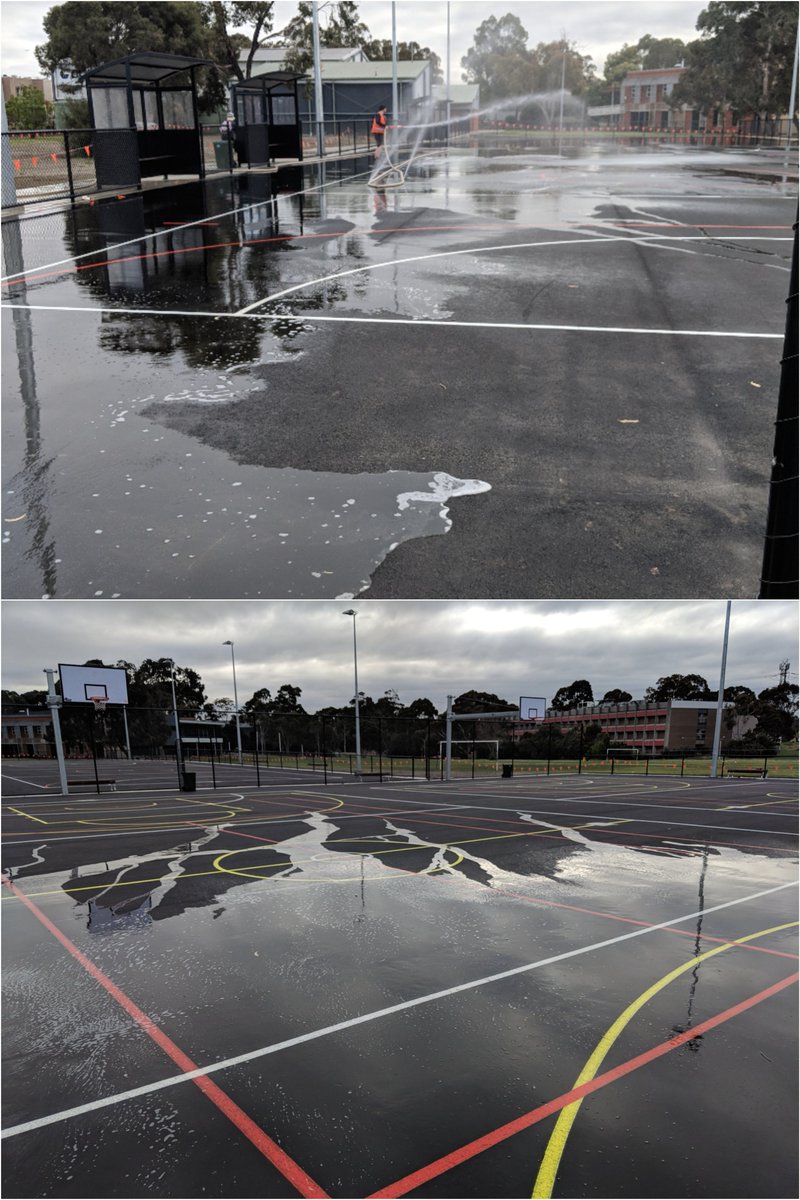 SPORTENG_'s tweet photo. This week we were out at Coburg High for a flood test as part of @DETVic's Inner City Schools Netball projects. Flood tests are undertaken of hardcourts to ensure the surface drains after a rain event. #sporteng #fieldofplay #floodtest https://t.co/HkF3QeTRkk