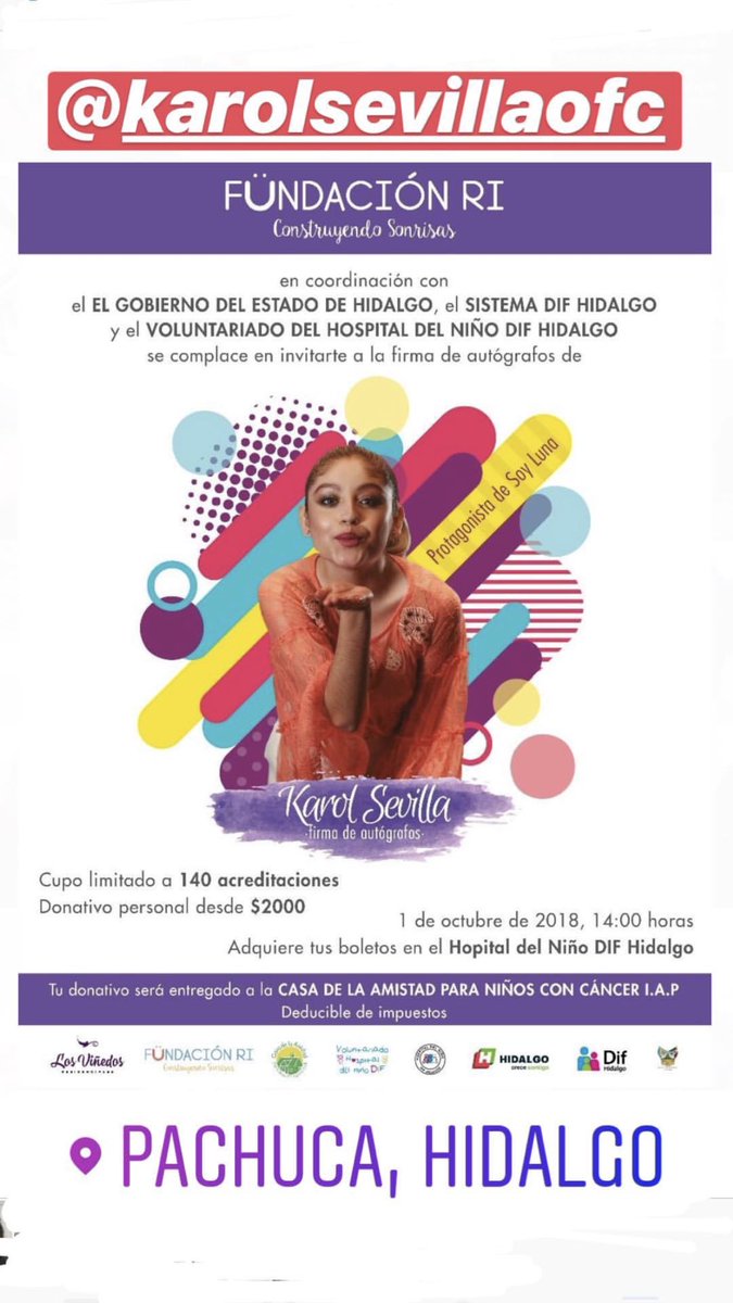Forma de autógrafos de <a href="/karolsevilla/">KAROL SEVILLA</a> FUNDACIÓN RI Construyendo Sonrisas🇲🇽

+info en la foto!