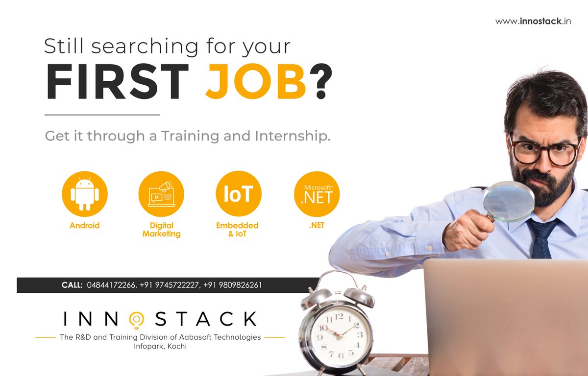 Innostack's tweet photo. Do you face problems in getting your first job?
#Innostack training and Internship programs are designed to give you best experience in a real work environment.
https://t.co/ljkLAS0ddX+919249153333
#DigitalMarketing #dotnet #Softwaretesting #IOT #Android #SEO #RightPlaceRightTime https://t.co/lL6ah6RUk7