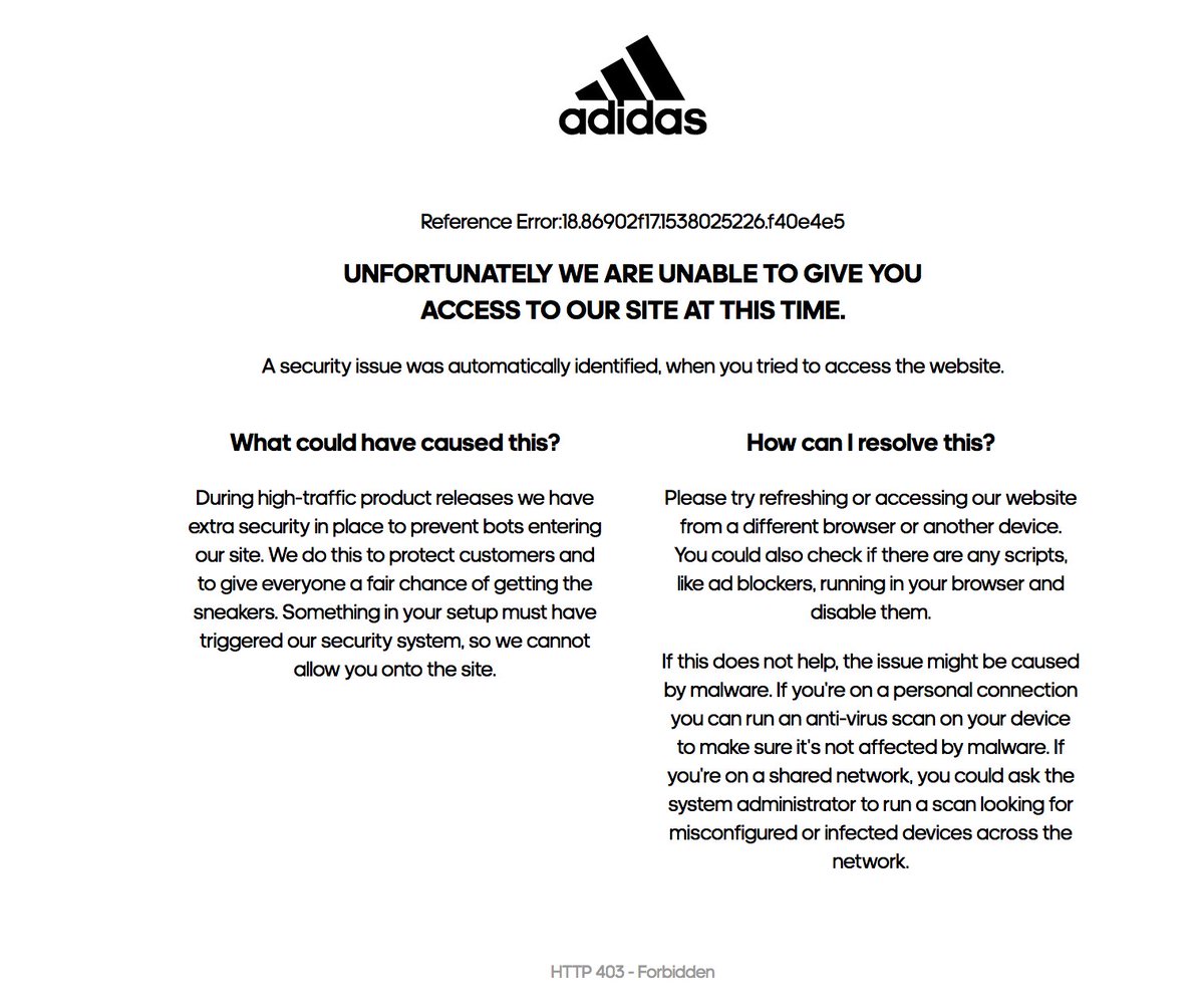 X Heskicks على X: "Pro-tip: if get this error when browsing adidas site too much, just open in a private browser to https://t.co/4Qj3sEmX7R"