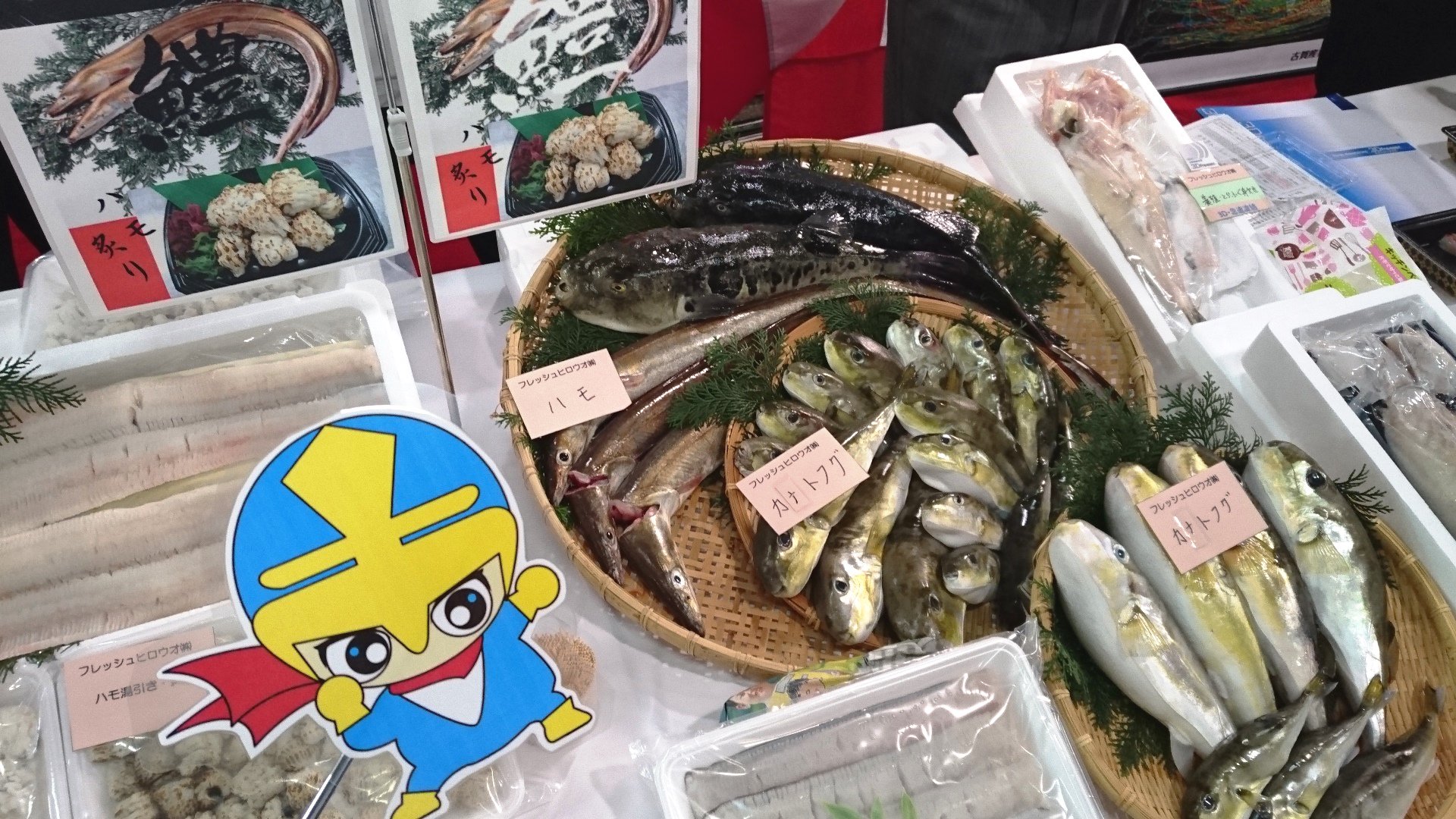 広島市中央卸売市場中央市場 おっす Ichibaぶるーだぞ 今日は 広島魚市場 さんの冬季商品展示会をパトロール 刺身 寿司 加工食品など海の幸が山盛り バイヤーさんたちは真剣な表情で食べ比べ 広島魚市場 さんのオススメはハモだって オイラは今話題の