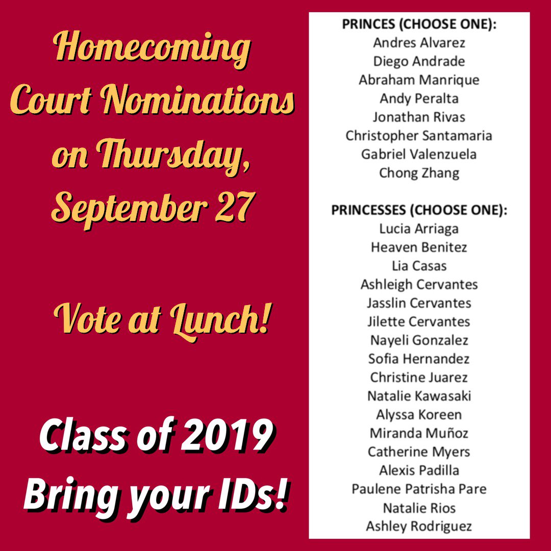 wchsclass_2019's tweet photo. COME NOMINATE COURT FOR YOUR FINAL HOMECOMING, 2019!!! #WCHS #2019 https://t.co/T2WkiqZzVD