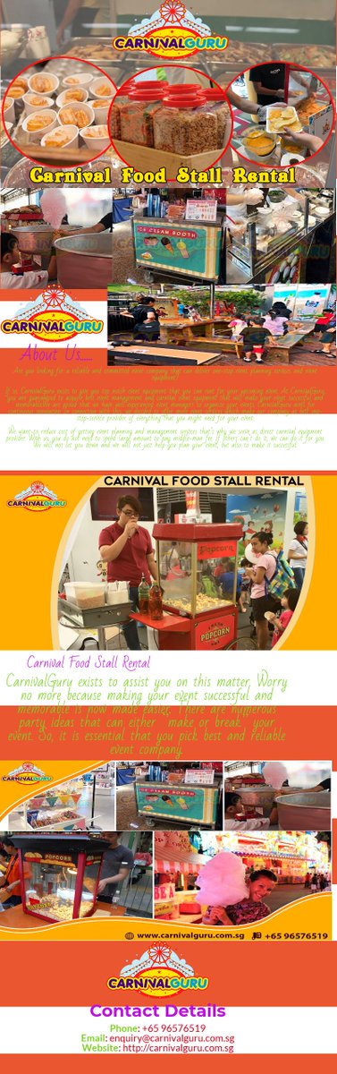 carnivalgurusg's tweet photo. Spice up Your Party with Carnival Food Stall Rental
CarnivalGuru believes that food to serve at any event is one thing that every client should take for consideration when planning an event. https://t.co/PzAvhsonRU