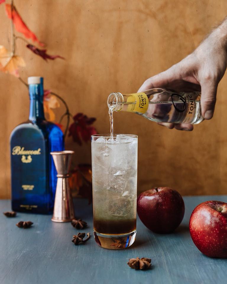 Qmixers's tweet photo. Is it fall yet? Mother Nature is teasing us with cooler temps in Brooklyn this week. But we are still digging @bluecoatgin's fav Fall G&T variation! 1.5oz Bluecoat Gin, 1 barspoon Spiced Apple Butter, Stir, Top w/Q Tonic Water, Garnish with a Star Anise Pod. #qdrinks #bluecoatgin https://t.co/HTHYUCaiHS