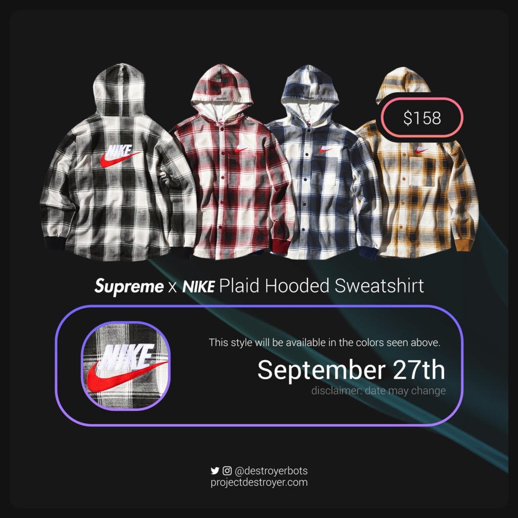supreme nike plaid hooded sweatshirt