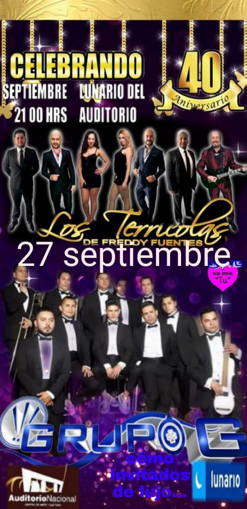 alma_bar1's tweet photo. 📢📢ATENCION 📢📢
@GRUPOGFOREVER * a *
#Lunario #auditorionacional
🔔Con sus éxitos 🔔
🎼 AYUDAME
🎼 Tu
🎼 CORTAME LAS VENAS
#aniversario40 #losterricolas
!!! NO TE LO PIERDAS!!!
Y QUE VIVA LA CUMBIA 💃 🕺
@ClubOficialTu❤️ https://t.co/fYQwKwP4uH