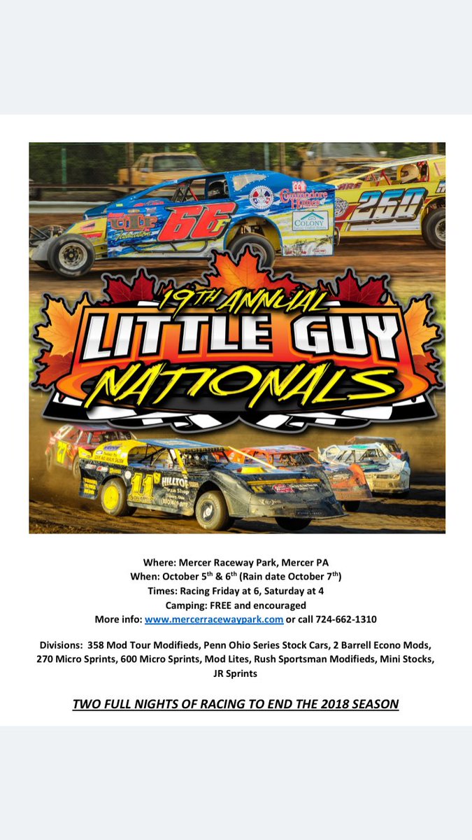 Michaels Mercer Raceway (@mercerraceway) on Twitter photo In a little over a week the speedway will open back up for one last event in 2018!  Be sure to join us for two jam packed nights of racing excitement. In a little over a week the speedway will open back up for one last event in 2018!  Be sure to join us for two jam packed nights of racing excitement.
