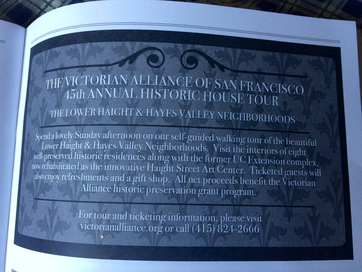 vasf1973's tweet photo. Our ad in the Alameda Legacy Home Tour program. Our tour is just weeks away. Join us for a memorable afternoon discovering the historical architecture of the Lower Haight/Hayes Valley neighborhoods. #victorianalliance #housetour https://t.co/jBlWgcKvtJ