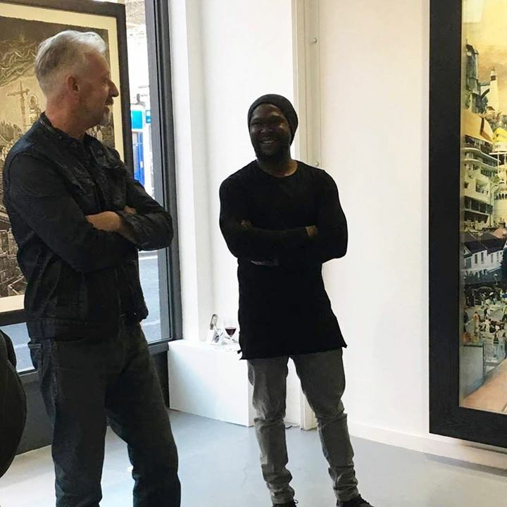 Great fun on Tuesday night @davidmachra and I talk about 'Signs of Life' exhibition. Thanks to everyone that came. @boleegallery @jammgallery . #collaboration #artisttalk #adeadesina #davidmach #boleegallery #jammgallery #linocut #printmaking #collage #woodcut #print #signsoflife