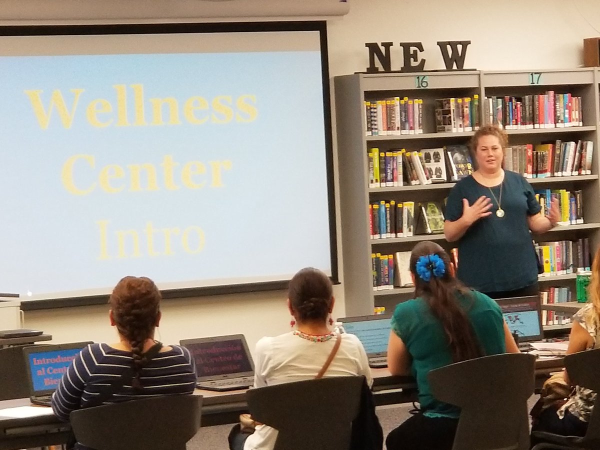 CG_Bioteach's tweet photo. Ms Campbell describes the Wellness Center's Purpose. We want to support all Ss in leading healthy &amp; balanced lives, improve their self-awareness, manage their emotions &amp; impulsivity, increase their empathy, and improve their ability to make responsible decisions. #VistaCARES https://t.co/G4fG5KLpj2