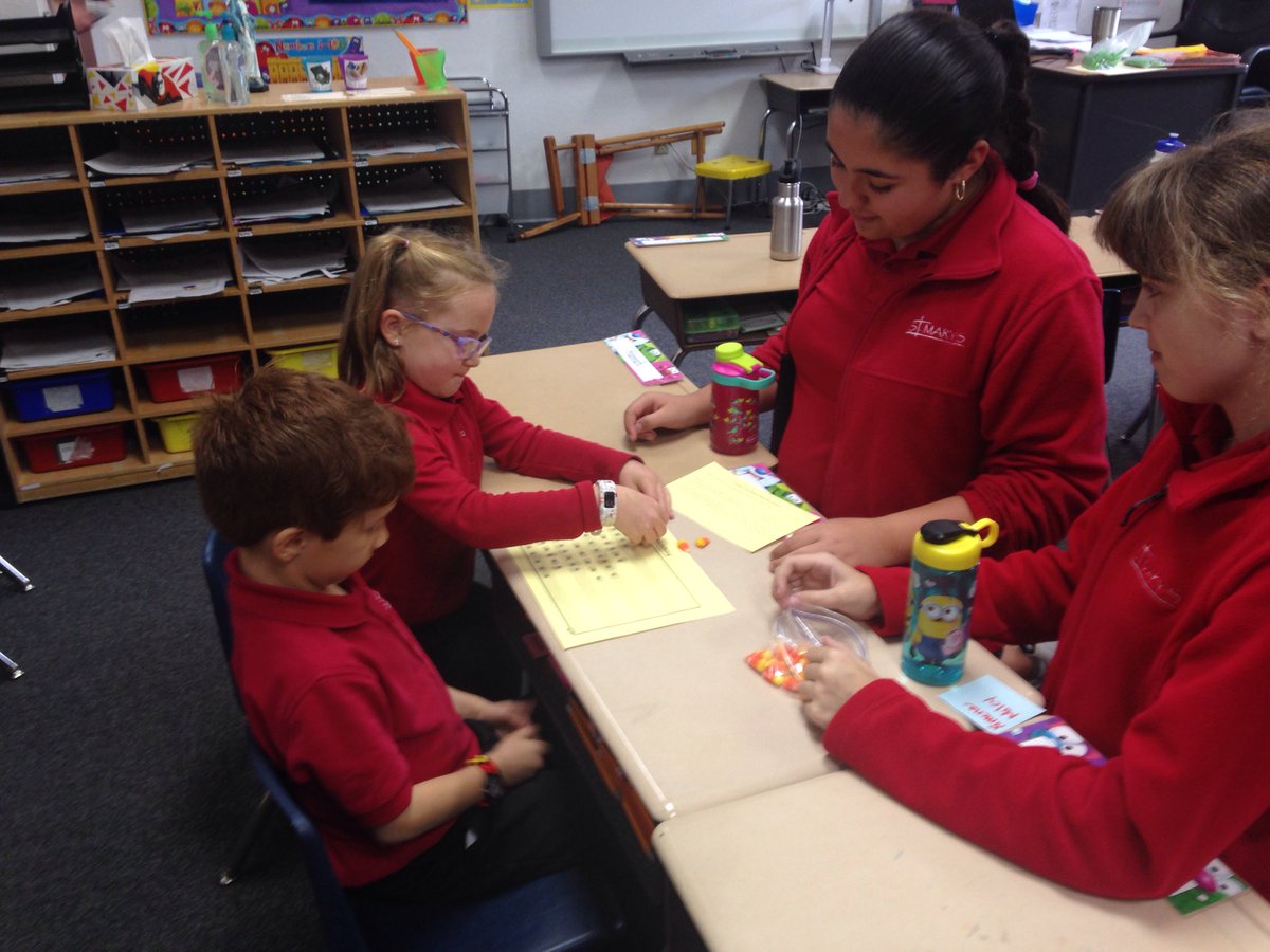GayleStrom1's tweet photo. Tuesday our middle school families worked with grades K-2 on candy corn math activities.  #buildingrelationships #thepantherway #SLSMcharacter https://t.co/2FAkymI3FG