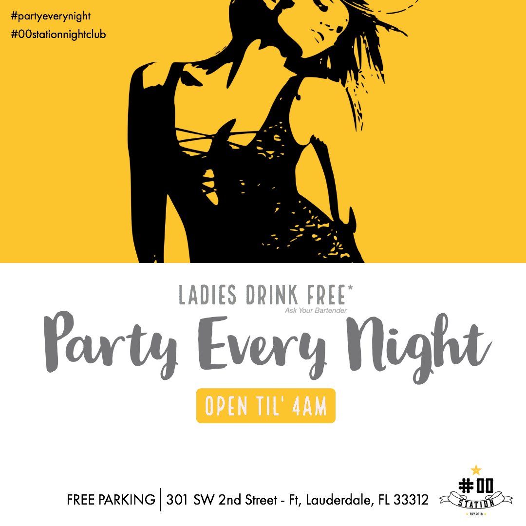 00station's tweet photo. #00StationNightClub 👉 Party 7 days a week! 👏😎💃🕺
 ✯✯ Drink specials ✯✯ OPEN til 4am 💥🎶 ✯
✯Free Parking ✯ 2DJs 🎧🎧✯ 6 bars 🍹✯
#opentil4am #nightclub #fortlauderdale #downtownfortlauderdale #himmarshee #music #dj #party
*Ask your bartender. https://t.co/A8EkTraa6X