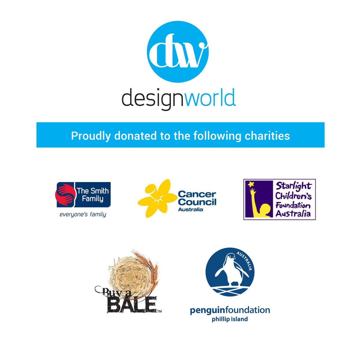 designworldAU's tweet photo. On behalf of DesignWorld, I have proudly donated to a few charities. I could not be happier to contribute, every bit helps these hard working foundations. https://t.co/tnCpe1aBMN