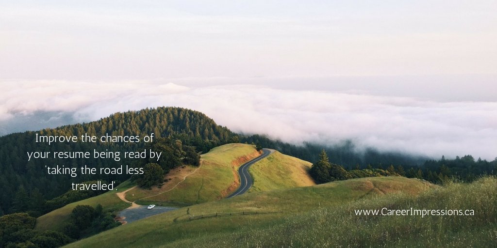 CalgaryResumes's tweet photo. #100Resumetips: Improve the chances of your #resume being read by taking the road less traveled. What does this mean exactly?  Read more about this strategy: https://t.co/gccTAYwoQ7  #resumetips #jobseekers https://t.co/veLDVmAt00