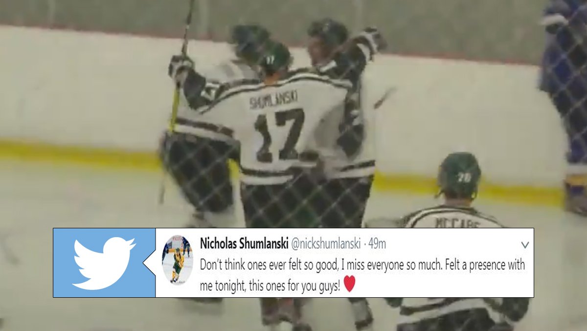 BarDown's tweet photo. Former @HumboldtBroncos forward @nickshumlanski scores a beautiful goal in his @UPEIPanthers debut. VIDEO @ https://t.co/rJIkZtuCPW https://t.co/08QxSjhblm