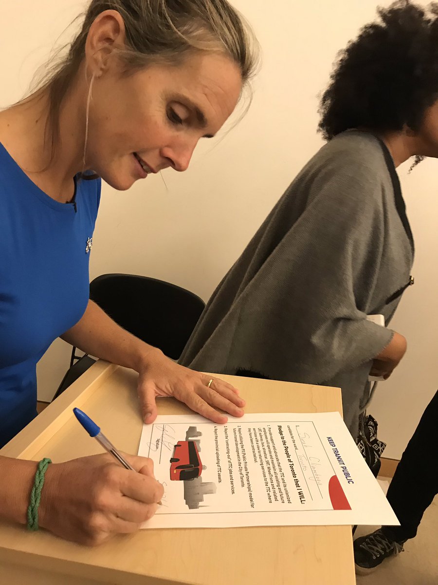 bconnolly00's tweet photo. Thanks @SarahforMayorTO for signing @atu_canada @ATUlocal113 @keeptransitpub pledge to reject use of P3โs, privatization & contracting out of #TTC services
#transitdebateTO #onpoli #Toronto #TOpoli #DougFord #JohnTory #HandsOffTTC #Scarborough #ScarbTO #Subway #KeepTransitPublic https://t.co/eMalNZiWkr