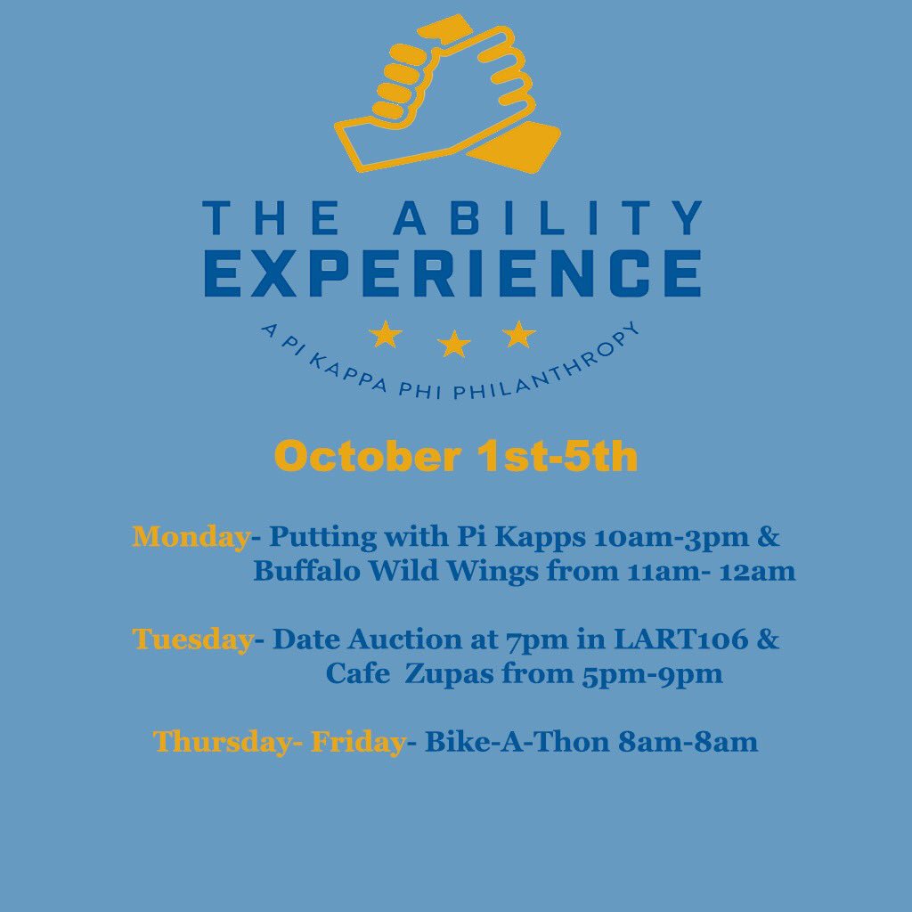 BoiseStPiKapp's tweet photo. Our Ability week starts next week. Show your support and donate to help people with disabilities!!! https://t.co/ItlhiFT6Ok