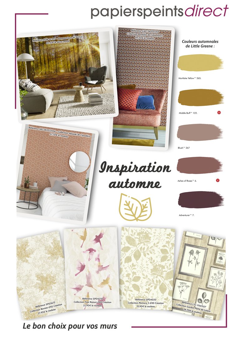 Découvrez notre planche tendance "Inspiration automne" 
#papierpeint #peinture #automne #décoration #HomeSweetHome #nature