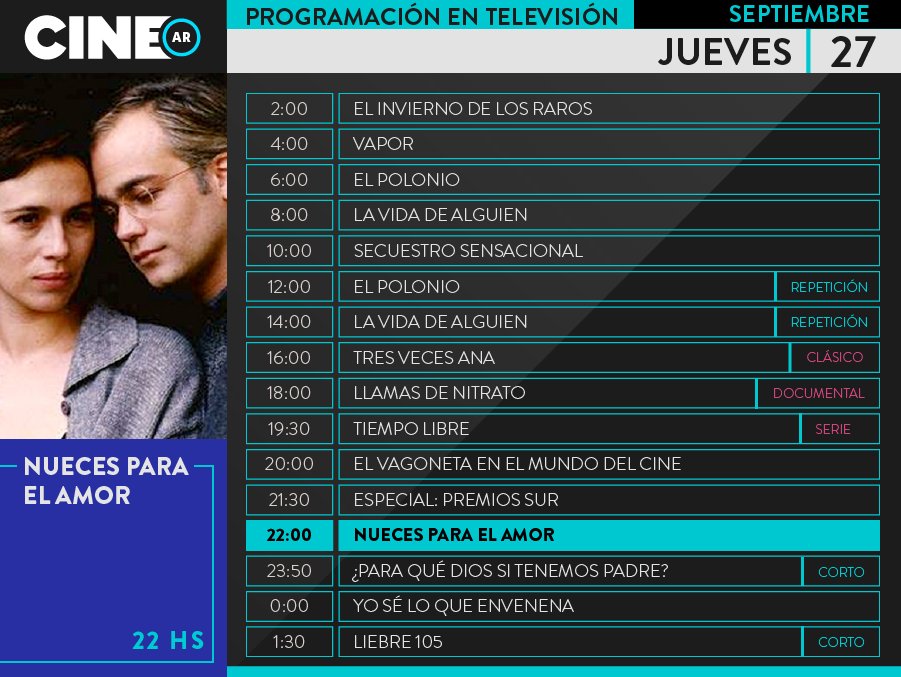 CINEAR_'s tweet photo. Jueves 27 en tu canal de #CineNacional.
Podés ver más contenidos argentinos en https://t.co/KeakVEH6Jm https://t.co/QkJz5foRXQ