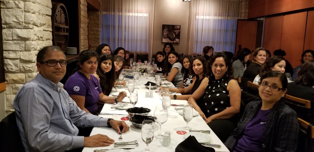 Synopsys's tweet photo. Ended day 1 of @ghc with a team dinner where we discussed what we learned from our sessions and key takeaways that we��ll be bringing with us back to the office. Spot any familiar faces? 😉 #GHC18 #WeAreHere #SNPSatGHC18 https://t.co/lnZ0GiECBT