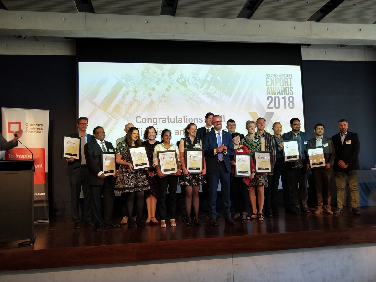 Aussieexport's tweet photo. Congrats to all #actexportawards winners and finalists it has been a terrific event and the companies recognised today are truly world class! Thank you to the dedicated organisers @actgovernment, #CanberraBusinessChamber and all the partners that made today possible #aussieexport https://t.co/HGuCXJGsgx