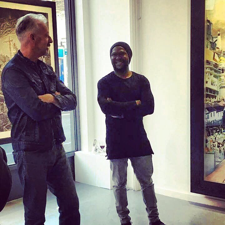 Great fun on Tuesday night @davidmachra and I talk about 'Signs of Life everyone that came. #collaboration #artisttalk #adeadesina #davidmach #boleegallery #jammgallery #linocut #printmaking #collage #woodcut #print #signsoflife #exhibition