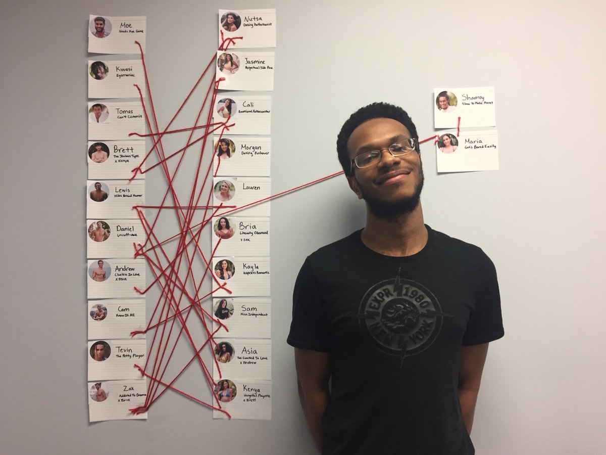 coffeezens's tweet photo. Bran and I neglecting our work and showing our current #ATYO perfect match predictions to our co-workers. Thanks for coming to our TedTalk. Ps. We love u @Kenyaa_NOT ur our ayto kween. https://t.co/RhrhyBJHxg