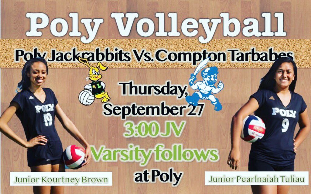 LBPolyVB's tweet photo. #GameDay is here! Come watch your #Jackrabbits battle it out against Compton THIS Thursday - JV at 3:00 followed by Varsity at home. Come out and support your Poly players!!
#lbpolyvolleyball
#polyball
#lbpoly
#lbpolyvolley https://t.co/5GIvyX3E3w