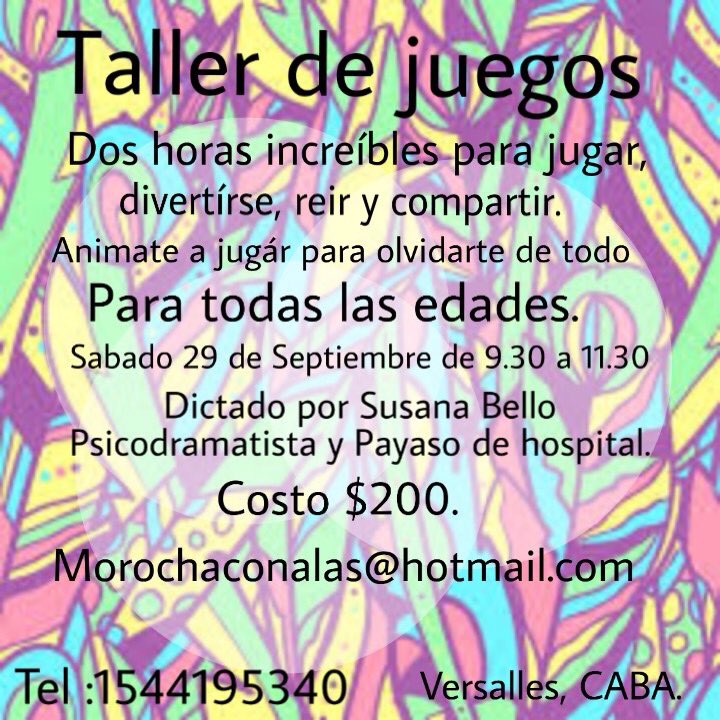 susitabello's tweet photo. Atención VERSALLES, CABA... Taller de juego, dos horas a pura risa y diversión!! Venis? https://t.co/wDql0nQAxm