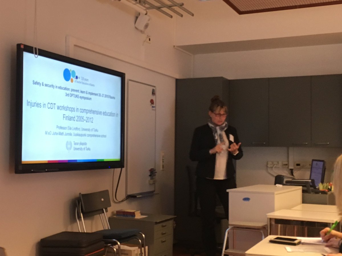 AnnaMariaTeperi's tweet photo. Professor Eila Lindfors leading #safety and security symposium in Rauma, with ⁦@BritaSomerkoski⁩ ⁦@UniTurku⁩ #edusafe ⁦@FIOH⁩ https://t.co/4bsas4zMme