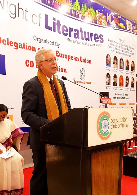 EU_in_India's tweet photo. With Long Night of LiteratureS 2018✍🏻, literature has taken centre stage of our celebrations of the European Year of Cultural Heritage: Tomasz Kozlowski @EU_Amb_India #LongNightOfLit #EYCH https://t.co/4gRGFPrcR6