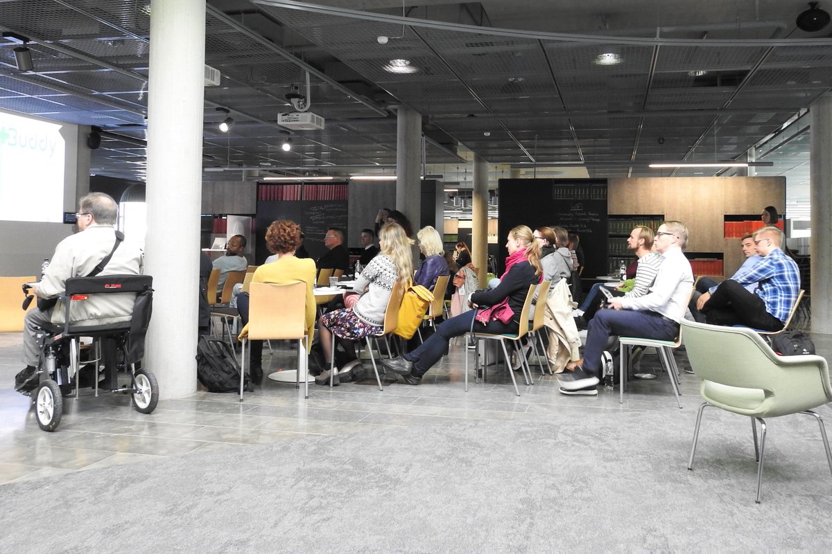 HelsinkiUniMed's tweet photo. Interesting discussions about health-technology start-up life in @terkko with the winners of the @HusStartup Findery competition @JussiMaatta (@BuddyHealthcare), Joonas Pöllä (@PeiliVision) and @NiinaVenho (@Moodmetric). #helsinkihealth
@HealthHelsinki https://t.co/qRQiDlEhOn