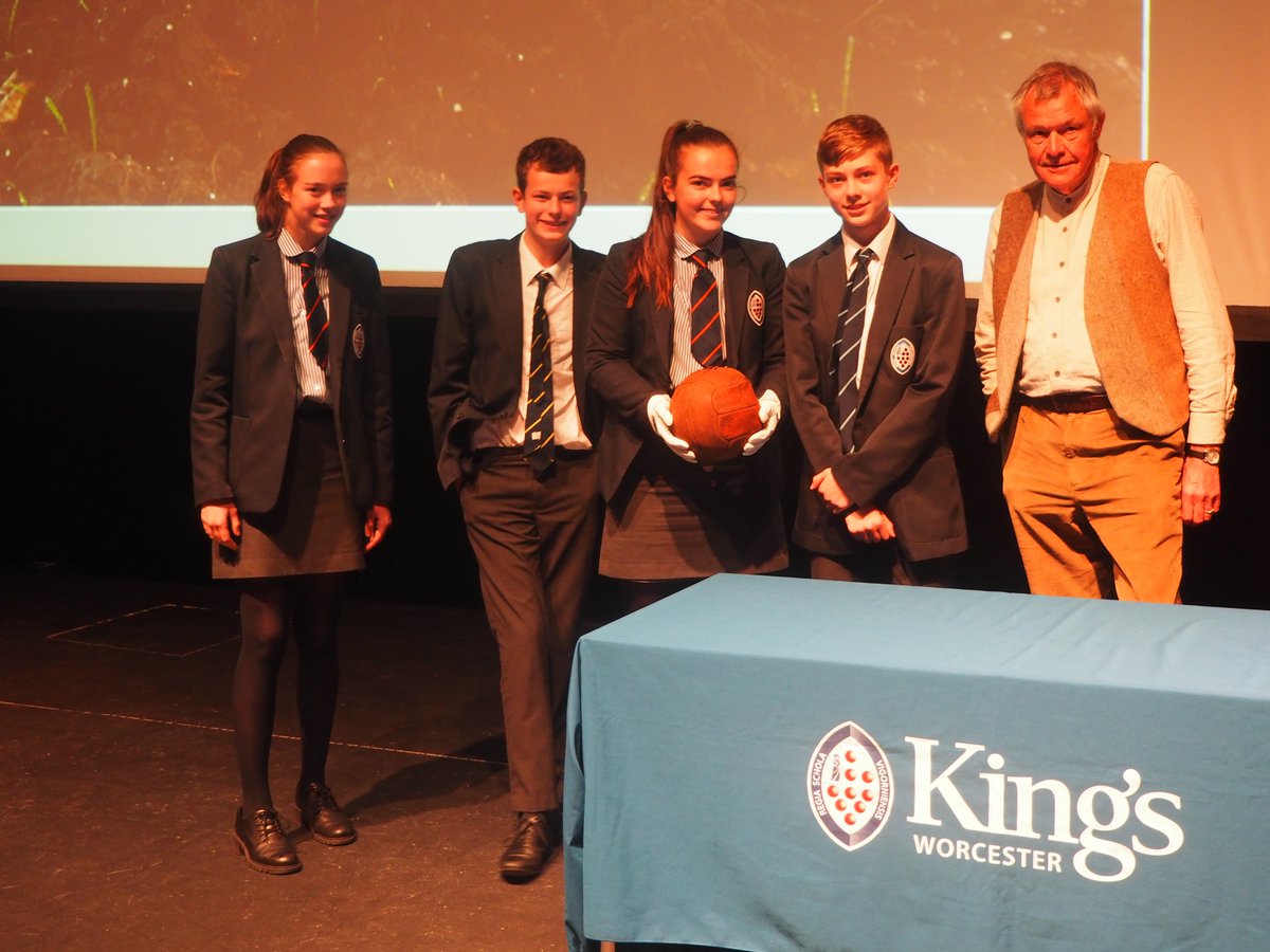 KingsWorcester's tweet photo. These lucky students got to hold the Loos Football when @Mike_Sheil visited earlier this week. It is the original football kicked across no man's land during the Battle of Loos in 1915. #fieldsofbattle #WWI https://t.co/YcckuXIsOl