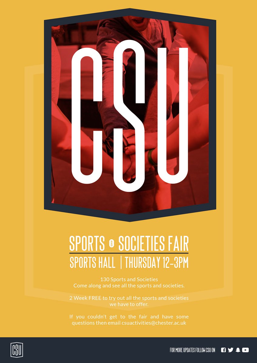 Set up and ready to go for Sports and Societies Fair 😀 

We can’t wait to see you at the Sports Hall from 12-3pm to meet all of your amazing sports and societies 👍