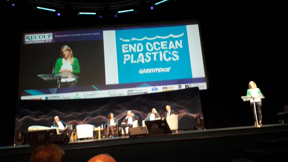 Recoup_UK's tweet photo. Elena Polisano outlines work by @GreenpeaceUK  when investigating ocean plastics at #RECOUPConference tackling "unnecessary packaging" https://t.co/yUIbsO0zZn